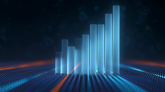 Arrow graph digital growth blue glowing chart art upward trend futuristic progress business innovation financial increase line finance investment marketing technology datum visualisation forming