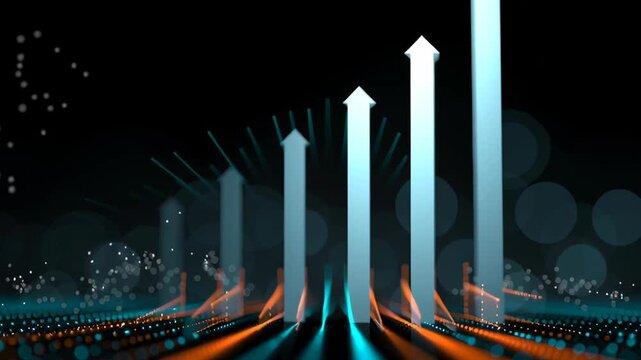 Arrow graph digital growth blue glowing chart art upward trend futuristic progress business innovation financial increase line finance investment marketing technology datum visualisation rising