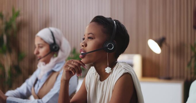 Help desk, woman and agent in call center for customer service, feedback or language translation. Communication, person and consultant with headset for advice, multilingual support and coworking