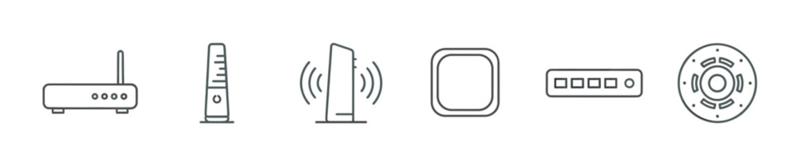 Obraz premium Networking devices and internet hardware icons illustrating modern connectivity solutions for homes and offices.