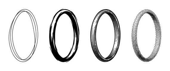 Hand drawn oval frames with various artistic styles showcasing different textures and graphic design elements for creative projects.