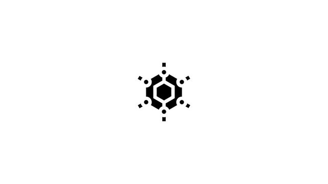 Minimalist Black Hexagonal Technology Icon on White Background, Abstract Geometric Symbol for Digital Network, Data Connectivity, and Modern Tech Innovation.
