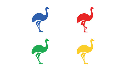 Colorful illustrations of four distinct emu birds standing side by side. © Shahin Studio