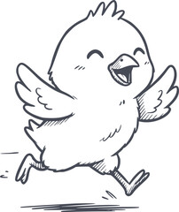 Naklejka premium happy baby chick running fast in black fill hand drawn style with dynamic motion lines and no white fills for easy editing