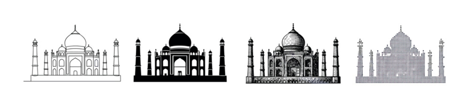 Ancient monument structure vector illustrations showcasing diverse graphic styles of the iconic landmark.