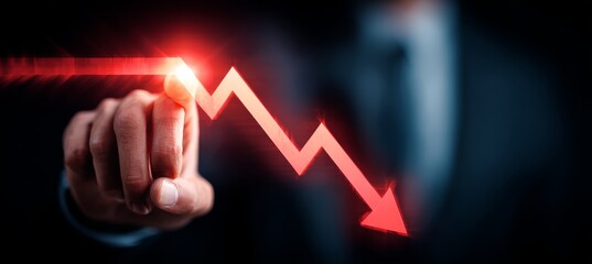 Businessman click economy crisis arrow. Finance statistic value trade data. Generative AI technology.