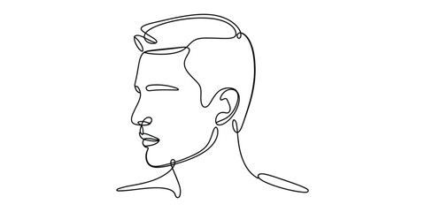 Minimalist continuous line drawing of a man's profile portrait © Bilas