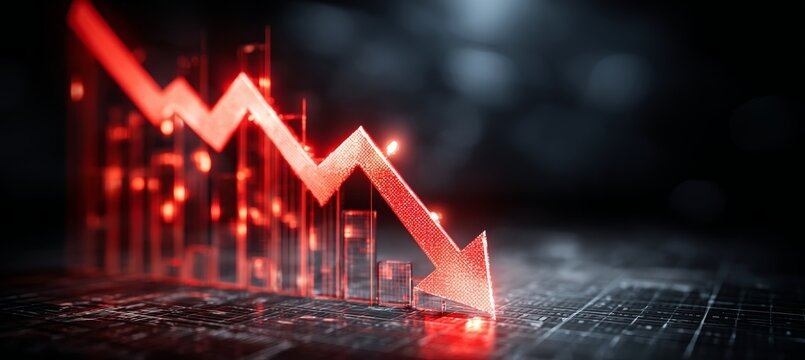 Arrow decrease. Stock market crash crisis chart. Finance statistic value trade. Generative AI technology.