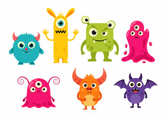 Naklejka premium Adorable cartoon monster set with big eyes ideal for nursery decorations