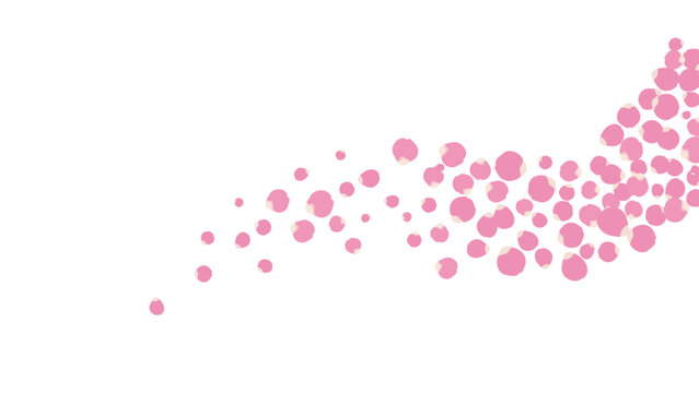 Illustration of vibrant pink particles trail, swooping across white space in dynamic motion