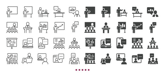 Obraz premium Presentation icons collection. Multi series icons. Line and glyph solid web icons collection