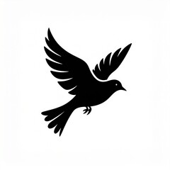 Obraz premium Black silhouette bird flying in sky minimalist vector illustration isolated on white background