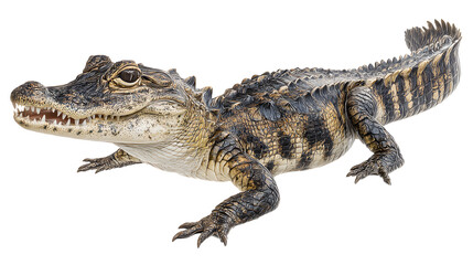 Fototapeta premium Ultra realistic HD alligator with detailed scales and teeth, isolated on white background