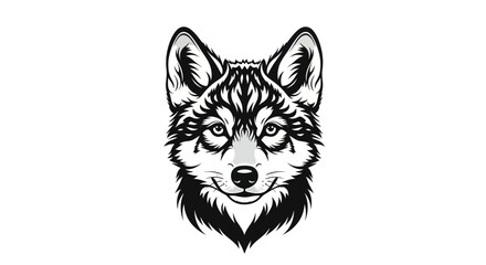 Obraz premium Stylized wolf head illustration in black and white isolated on white