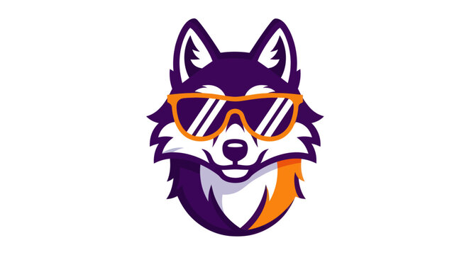 Stylized wolf illustration wearing sunglasses on white background