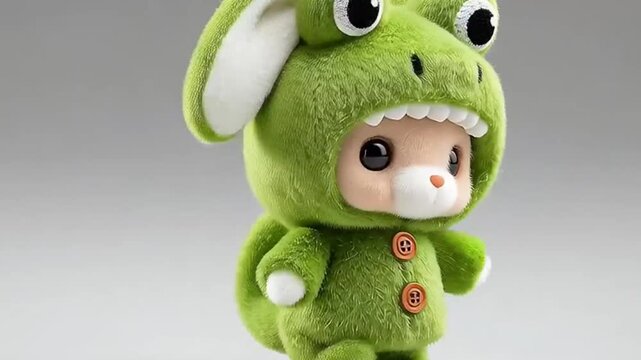 Cute green dinosaur toy character standing.