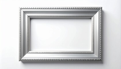 Empty silver ornate picture frame isolated on white background minimalist decor