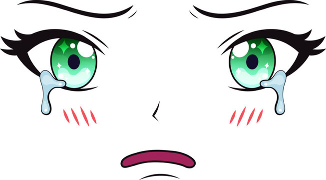 Anime cartoon face expressing sadness and crying