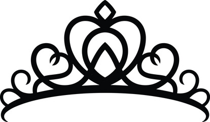 Princess tiara icon silhouette, royal crown symbol, luxury jewelry design, elegant ornament concept, black decorative vector illustration isolated on white © Ponkaj Creatives
