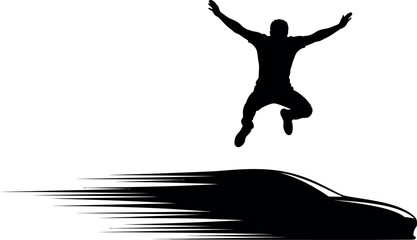 Sports silhouette of a man jumping over a racing car © NusratJahan