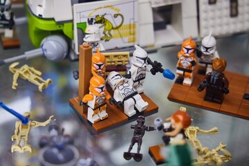 Naklejka premium Moscow, Russia. - June 23, 2025: Lego construction kit, old models. Collection of the famous toy series