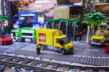 Naklejka premium Moscow, Russia. - June 23, 2025: Lego construction kit, old models. Collection of the famous toy series