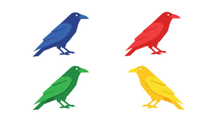 Fototapeta premium Vibrant illustration of four stylized birds in different colors standing on a plain background