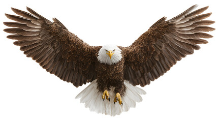 Ultra realistic HD bald eagle landing wings wide, feathers spread, isolated on white background © AN STOCK