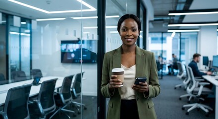 Fototapeta premium Business professionals working and walking in a modern corporate office environment