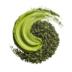 Obraz premium Green tea powder swirl natural ingredients food photography studio