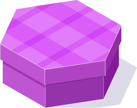 Purple hexagonal gift box presenting packaging and celebration