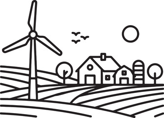 Farm with wind turbine and house in rural landscape © GraphicGrove