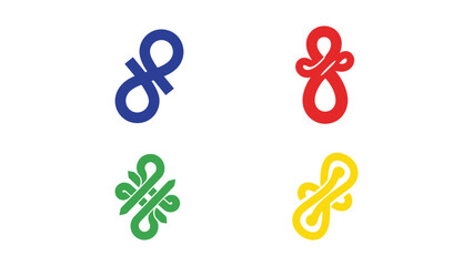 Obraz premium Four stylized abstract symbols in different colors representing a modern logo design.