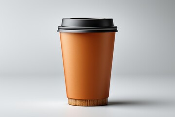 Disposable Coffee Cup with Black Lid &ndash; Takeaway Paper Cup Mockup on Neutral Background