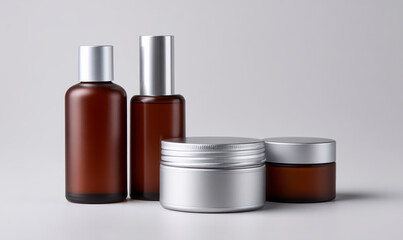 Cosmetic Containers, Brown Bottles and Metal Jars for Skincare Products