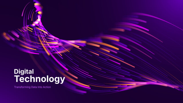 Purple-Hued Science Visualization with Interconnected Lines and Particles, Symbolizing Data Transmission in AI, Math, and Physics Research.