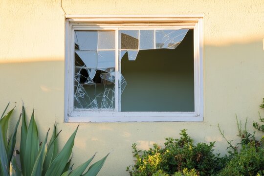 Signs of burglary at a modern house with a broken window showing a need for crime prevention measures