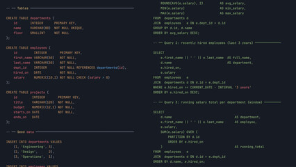 Modern Developer Programmer Screen with Database SQL Programming Language Code with Color Syntax Highlighting. Vector Illustration. © ec0de
