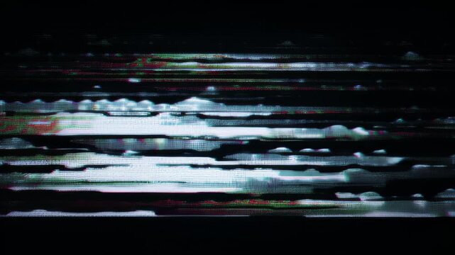 Noise glitch television distortion malfunction disruption disconnected compression black background footage error hacking computer laptop damaged screen as abstract digital interference pattern