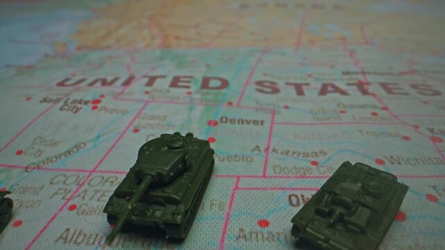 Military patrol and border security on USA Mexico map.