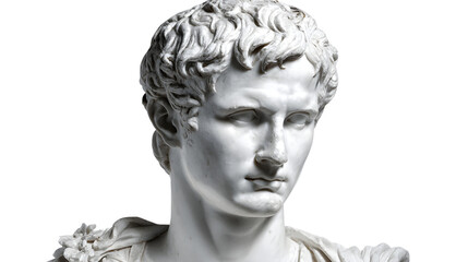 Fototapeta premium White marble bust of Roman emperor Augustus, classical sculpture artwork, isolated on white background