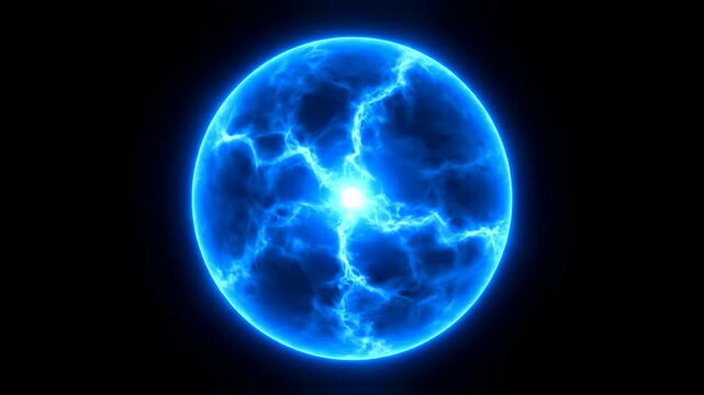 Glowing Blue Energy Sphere with Electrical Discharges