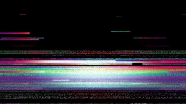 Noise glitch television distortion malfunction disruption disconnected compression black background footage error hacking computer laptop damaged screen create abstract horizontal glitch pattern