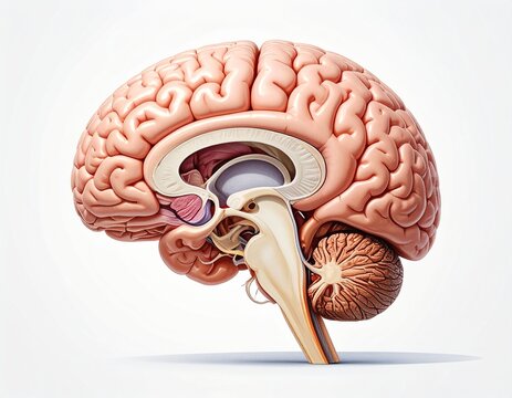 Realistic Human Brain Sagittal Section Anatomy Illustration Isolated on Light Background