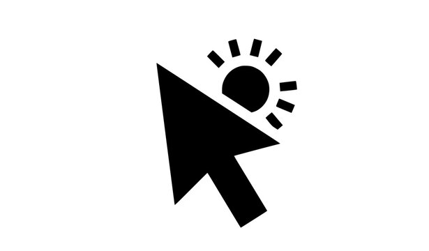 A modern vector graphic of a computer mouse cursor with a sun symbol