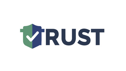 Fototapeta premium Modern graphic logo symbolizing trust and reliability through a shield with a checkmark integrated into the word trust. This design communicates