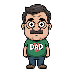 Obraz premium Cartoon illustration of a smiling dad with glasses and a green shirt