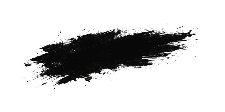 A dark grunge design featuring black ink splats and liquid paint splashes with a textured vector brush pattern and artistic spray drips on a white background element