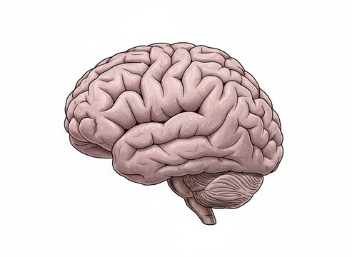 Realistic Human Brain Anatomy Illustration Lateral View Isolated on White Background