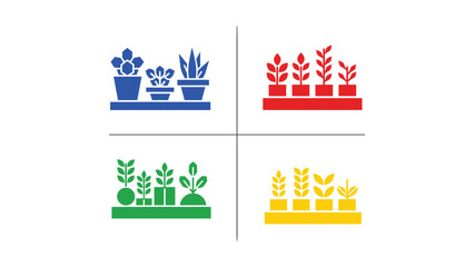 Naklejka premium Four colorful icons representing different types of agriculture and gardening activities